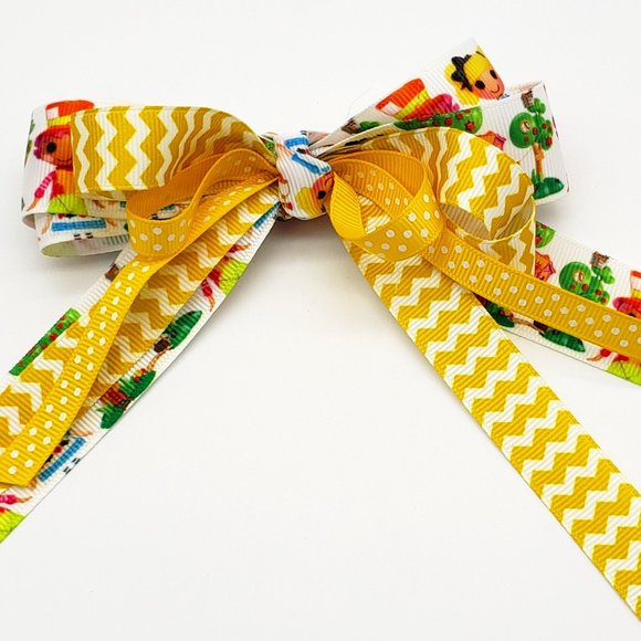 Handcrafted Other - 3 Layer La La Loopsy Grosgrain Ribbon Hair Bow Yellow Chevron and Polka Dots